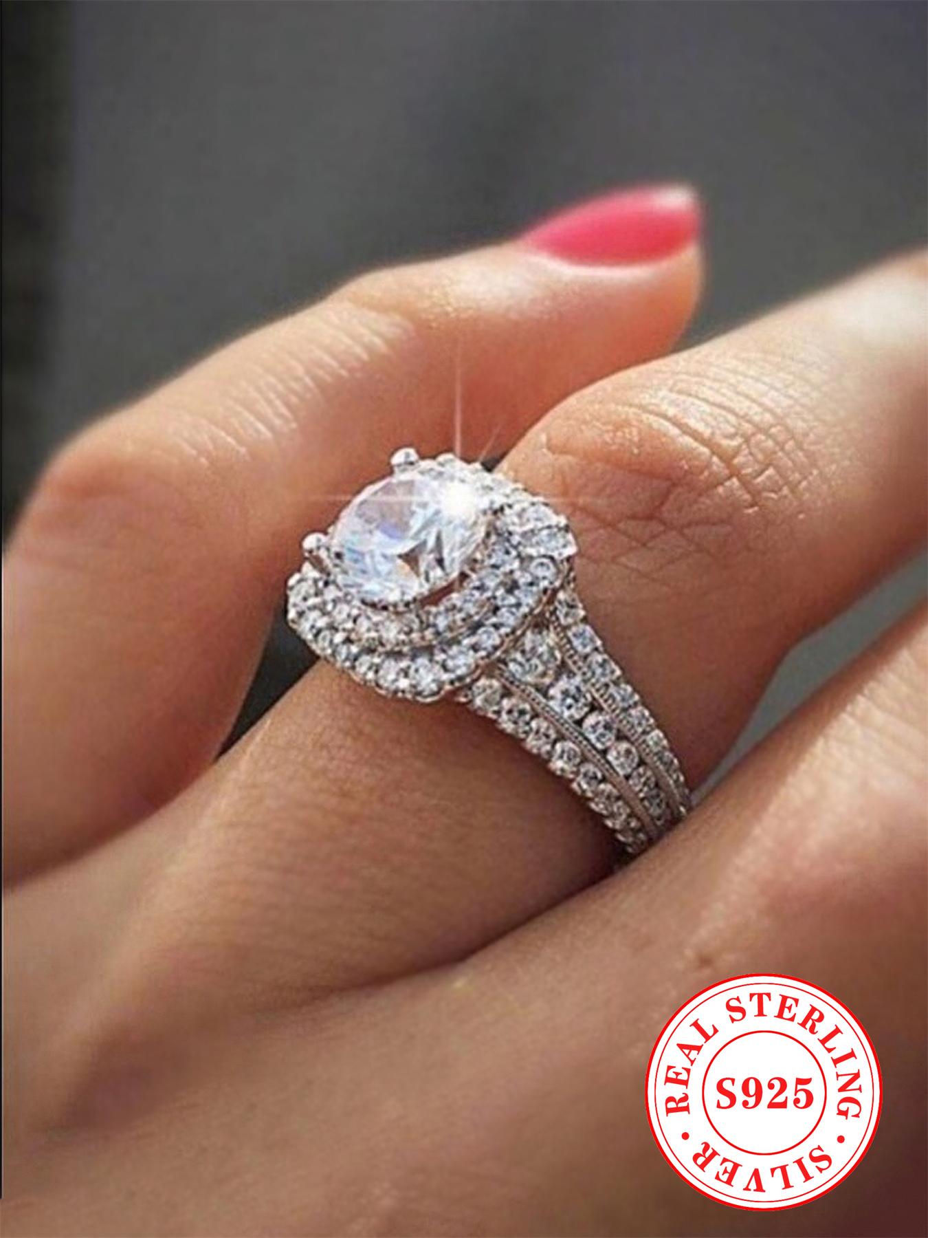 S925 Sterling Silver Fashion Elegant Artificial Diamond Ring, Luxury Jewelry for Women, Trendy All-match & Exquisite Jewelry for Birthday Gift, Artificial Zircon Rings