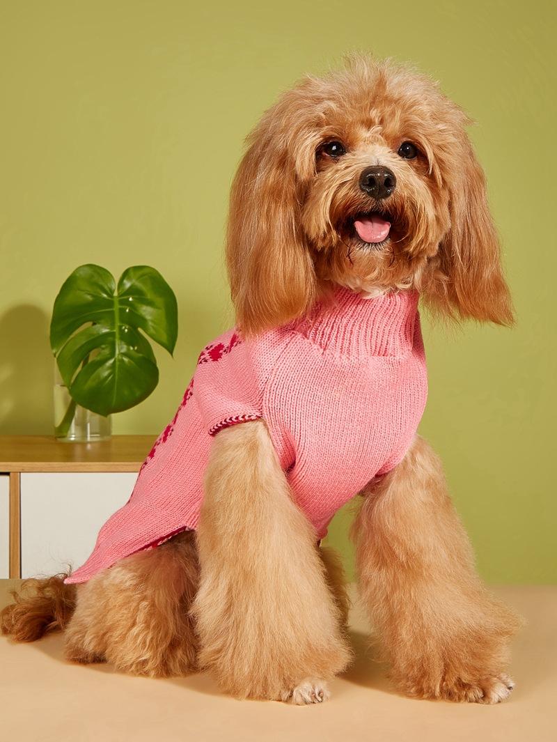 New Valentine's Day Knit High-Elasticity Round Neck Pink Red Lover Bow Heart Pattern French Bulldog Bichon Dog Sweater