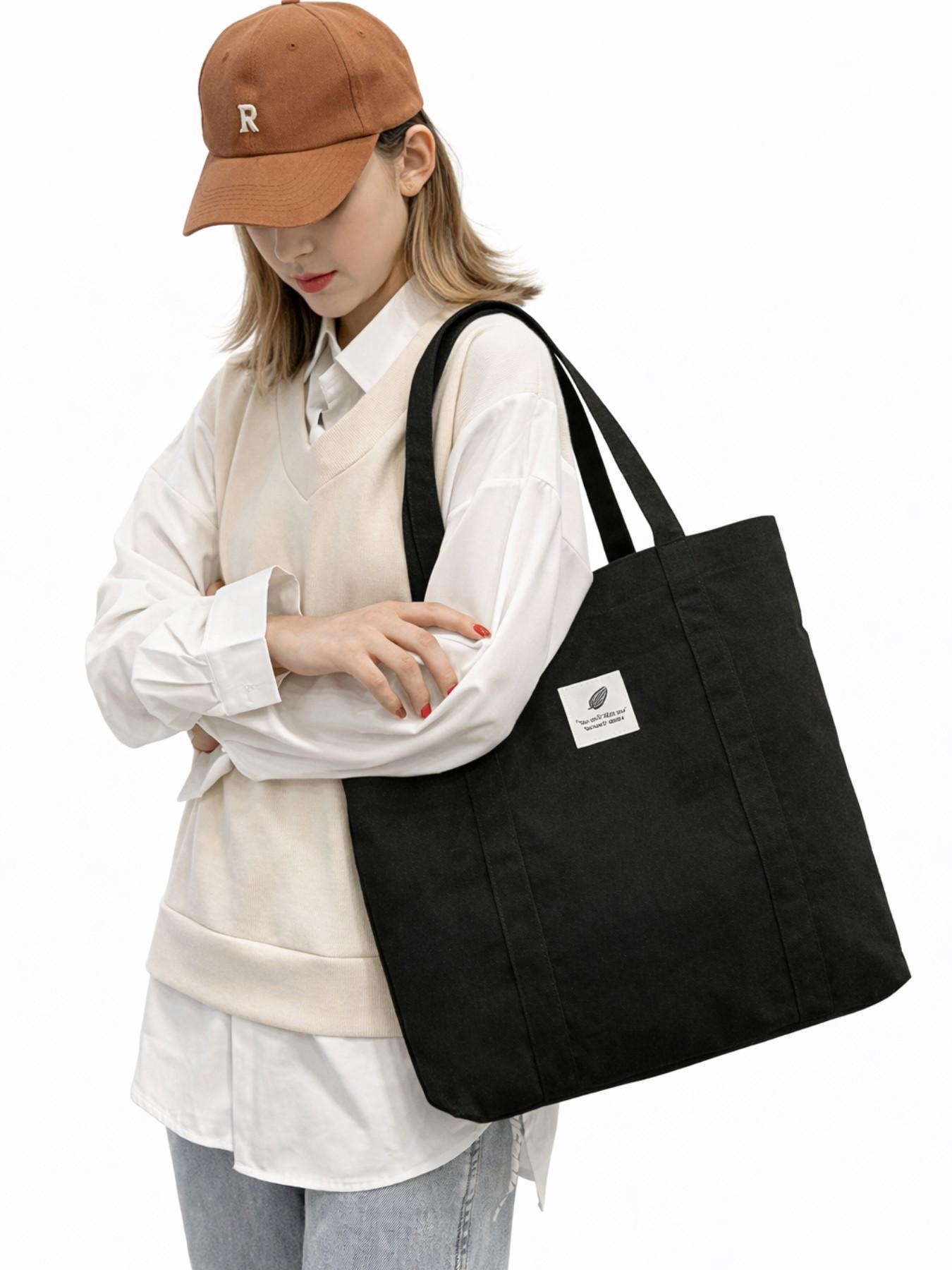 1 Piece Simple Fashionable Canvas Tote Bag, Casual Letter Leaf Print Shopping Shoulder Bag for Ladies Students