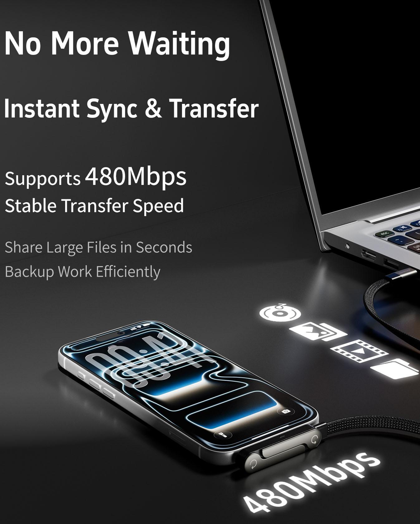 Fully Compatible Full Function Data Line, Adjustable Phone Stand Charging Cable, 240w Flexible Flat Cord for Various Devices