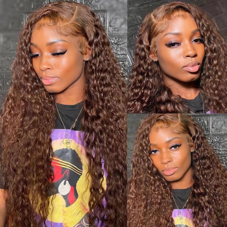 [New In] Bling Hair 13x6 13x4 Chocolate Brown HD Lace Front Wig Human Hair Wigs for Black Women 180% Denisty Deep Wave Lace Frontal Wigs Curly 4# Pre Plucked with Baby Hair Colored Wig TikTokShopHolidayHaul