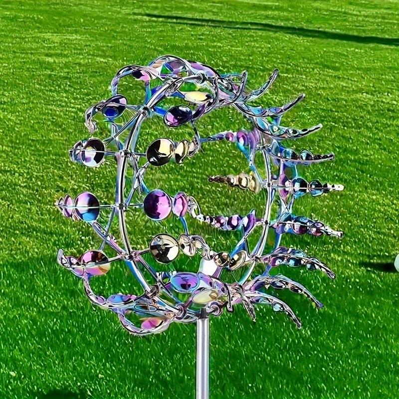 16 Inch Mesmerizing Metal Wind Spinner, 3D Kinetic Sculpture with Colorful Reflective Petals, Outdoor Garden Decor, Freestanding, No Power Required