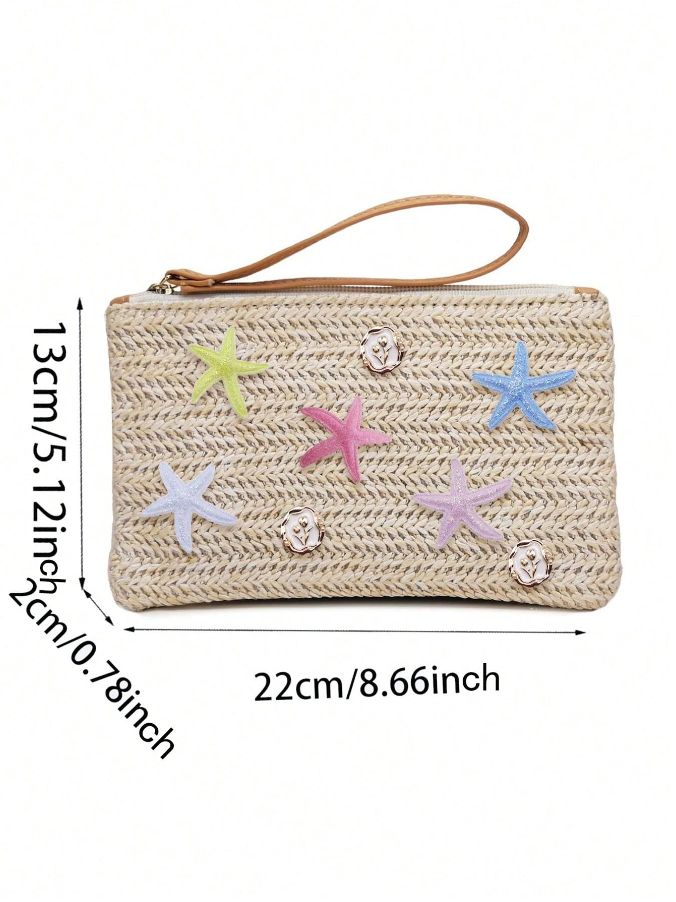 Boho Starry Straw Handbag, Colorful Star Decor, Beach Travel Bag, Summer Vacation, Casual Outings, Mother's Day Gift, Women & Teens