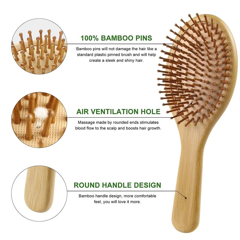 Bamboo Hair Makeup Brush, 4 Counts/set Natural Bamboo Comb Paddle Detangling Hairbrush & Wide Tooth & Tail Comb, Smoothing Hair, Hair Detangling Styling Tool for Women & Men, Trending Product, Summer Gift, Grooming, Curly Hair Care Products