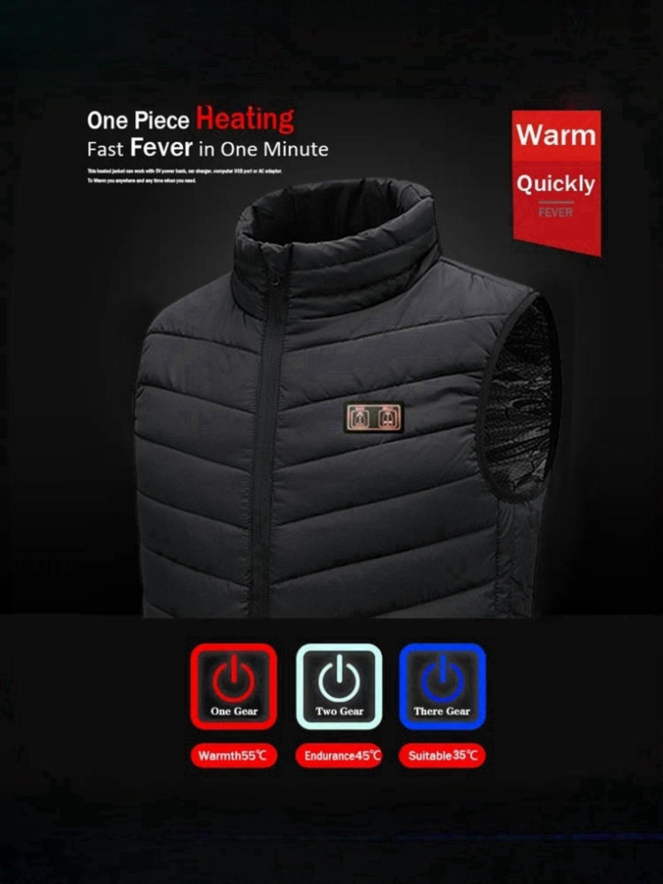 Men's Heated Vest One-Button Fast Heating Three-Temperature Control Instant Warmth Outdoor Winter Sleeveless Cotton Back Vest