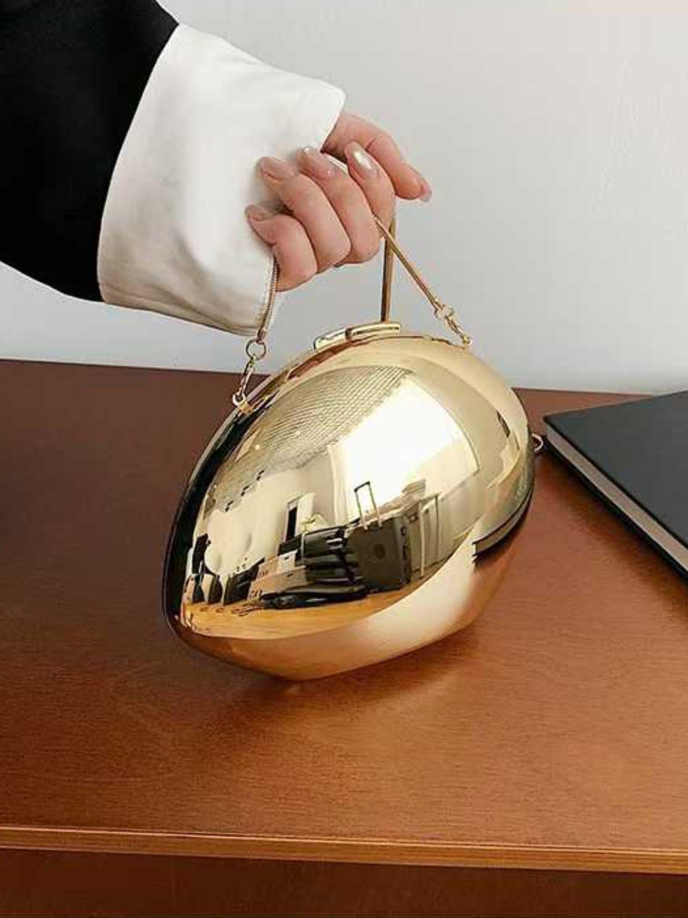 Egg-Shaped Acrylic Shiny Shell Box Bag, Party Handbag, Chain Crossbody Bag, Summer Commuter Lipstick Phone Bag, Fashion Evening Bag