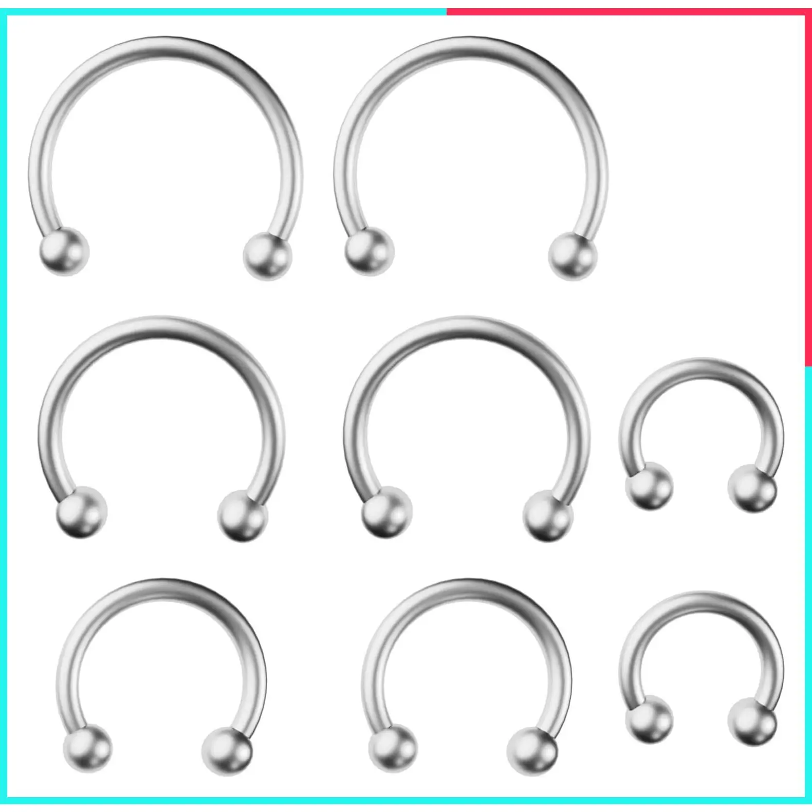 8 PCS 16G Surgical Steel Horseshoe Nose Septum Earrings Eyebrow Lip Retainer Spiral Tragus Piercing Rings 6-12mm for Women Men