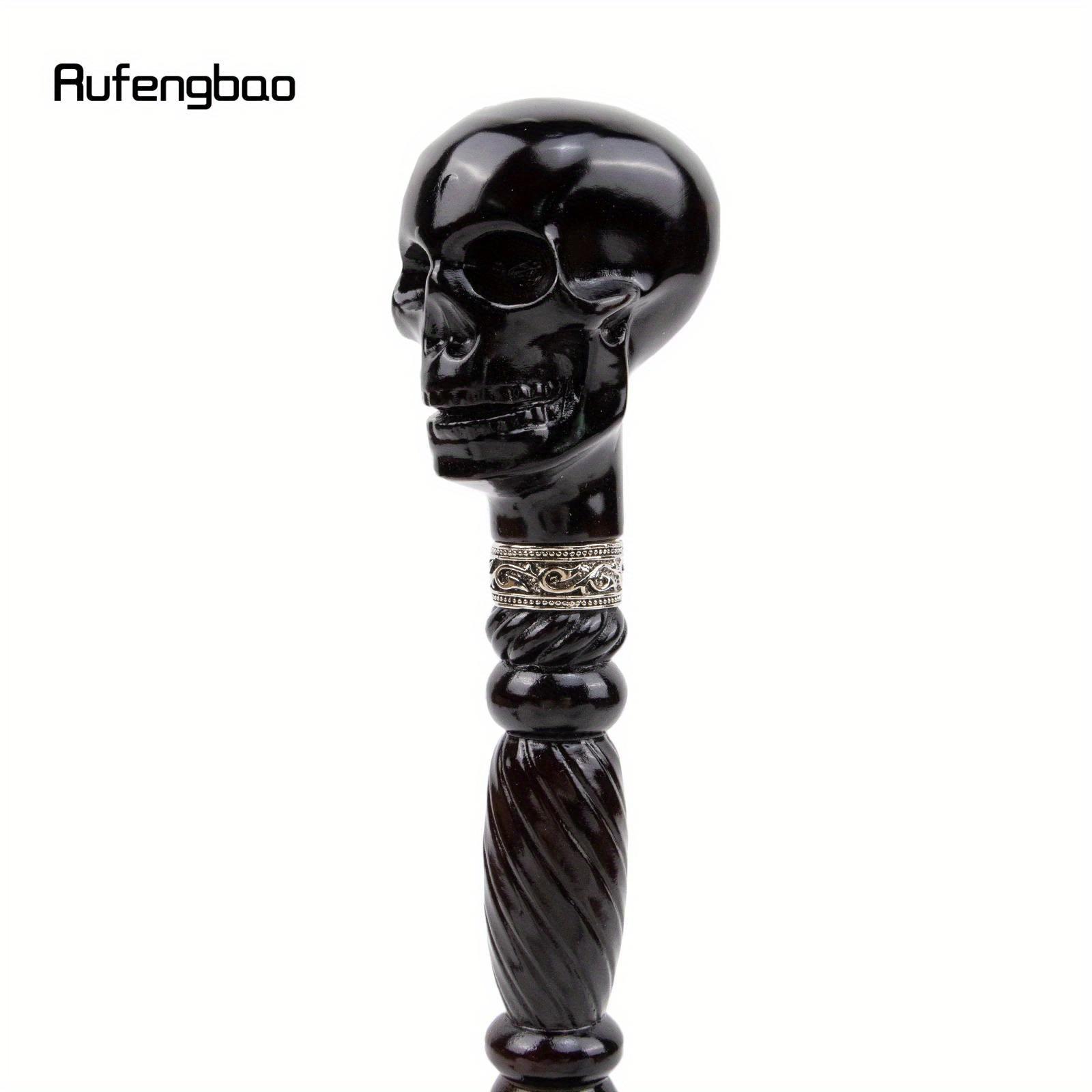 Black Creative Devil Skull Wooden Fashion Walking Stick Decorative Cospaly Wood Walking Cane Halloween Party Event Props Party Photo Prop Mace Wand Crosier 93cm