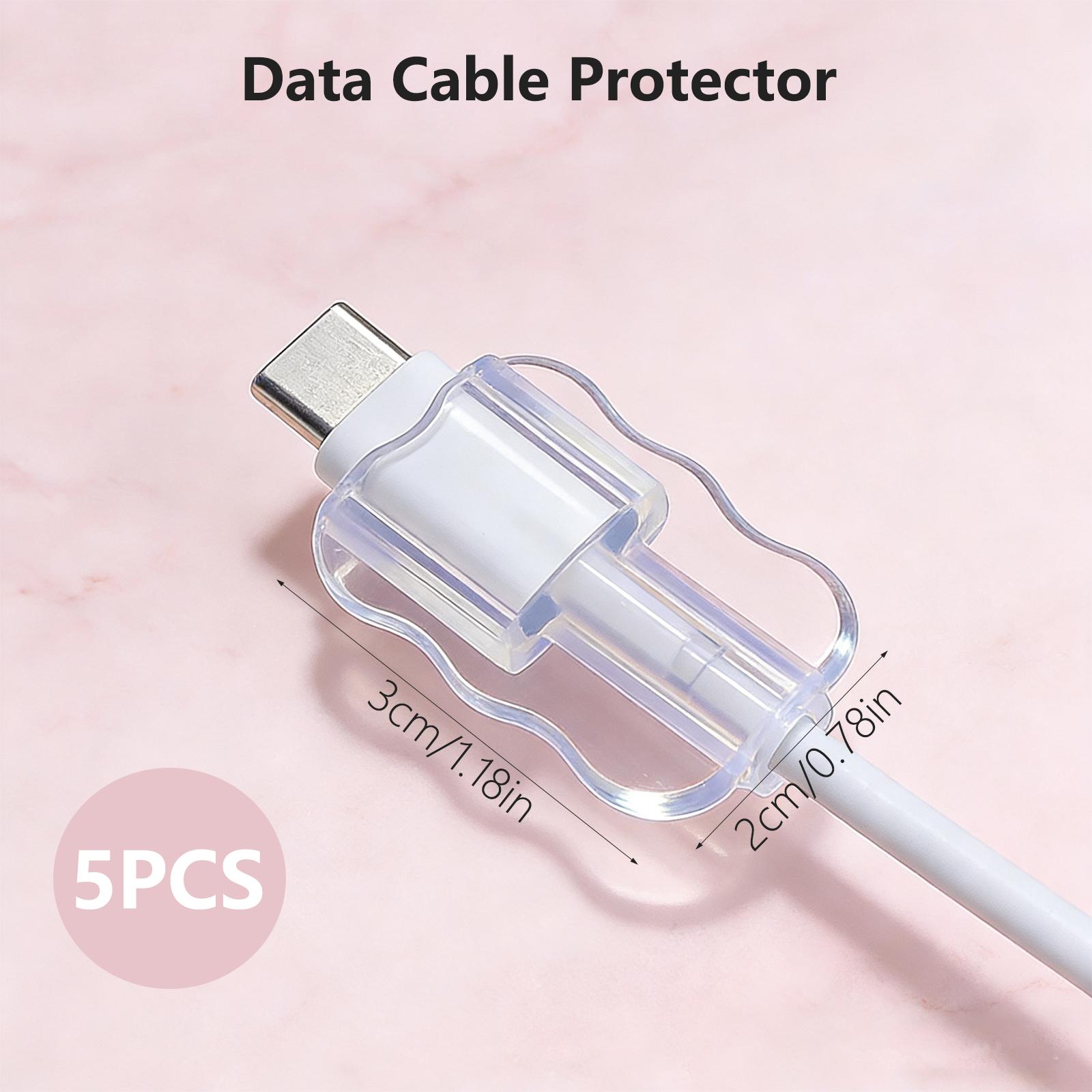 5Pack Cable Protector, Charging Cable Anti-Breaking Clips, USB Data Cable Case, Transparent Line Protector for Lightning, Typc-C, Micro USB Cables, Smartphone Protection Accessories