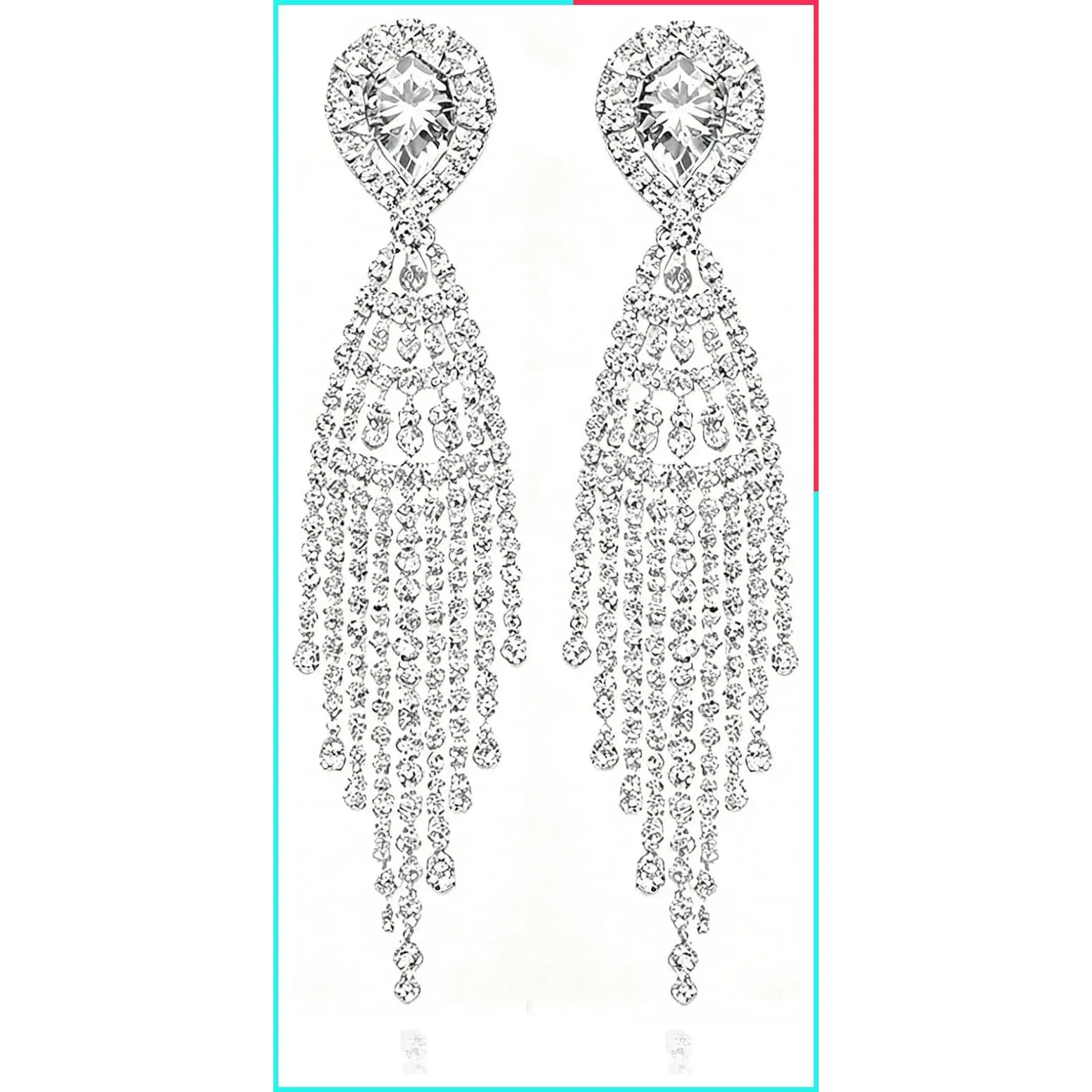 Sparkly Silver Rhinestone Dangle Earrings for Women and Girls Long Chandelier Tassel Lightweight Cubic Zirconia