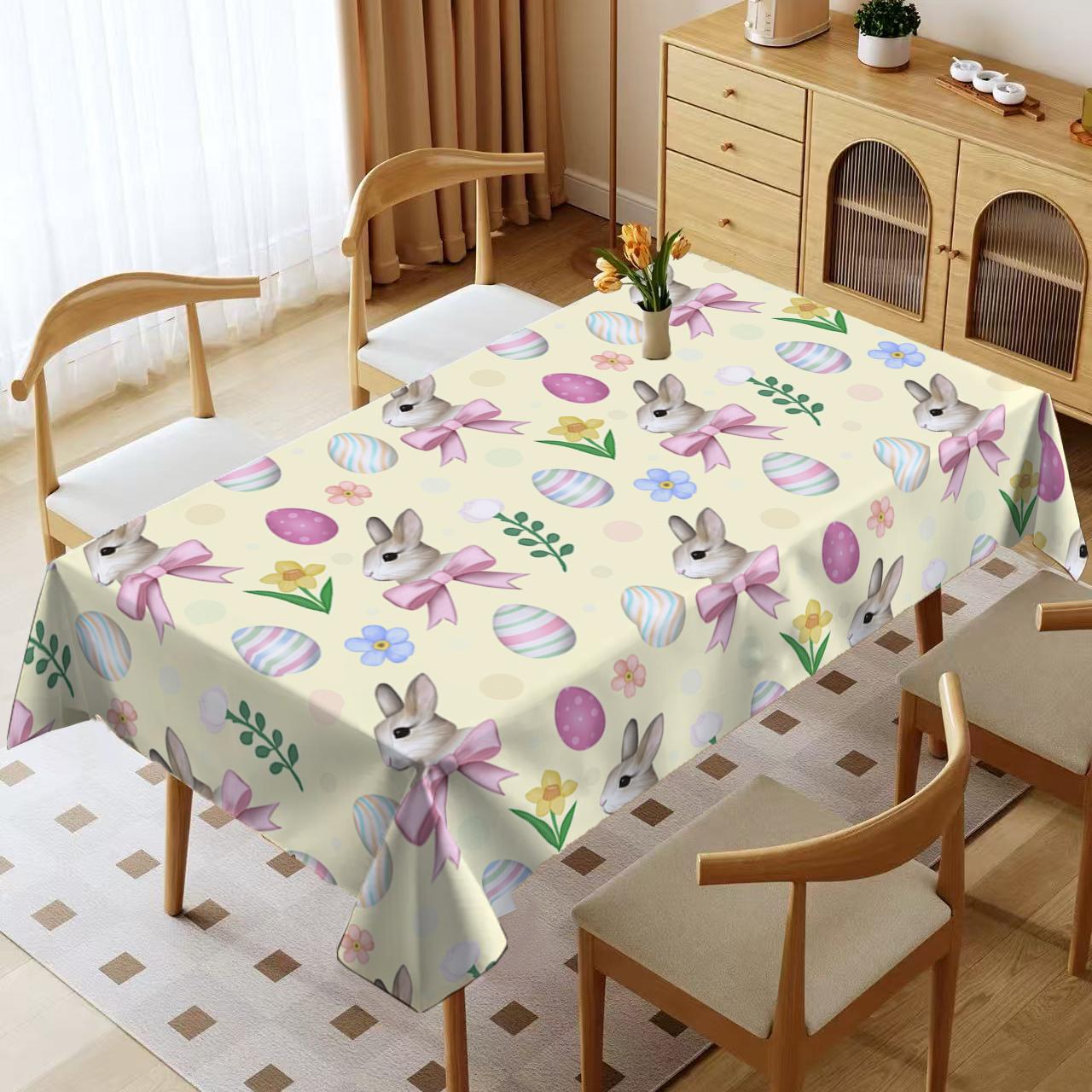 Rectangular Easter Tablecloth, Cartoon Rabbit Design, Picnic Table Cover, Perfect for Spring & Summer Decorations, Ideal for Holiday Occasions
