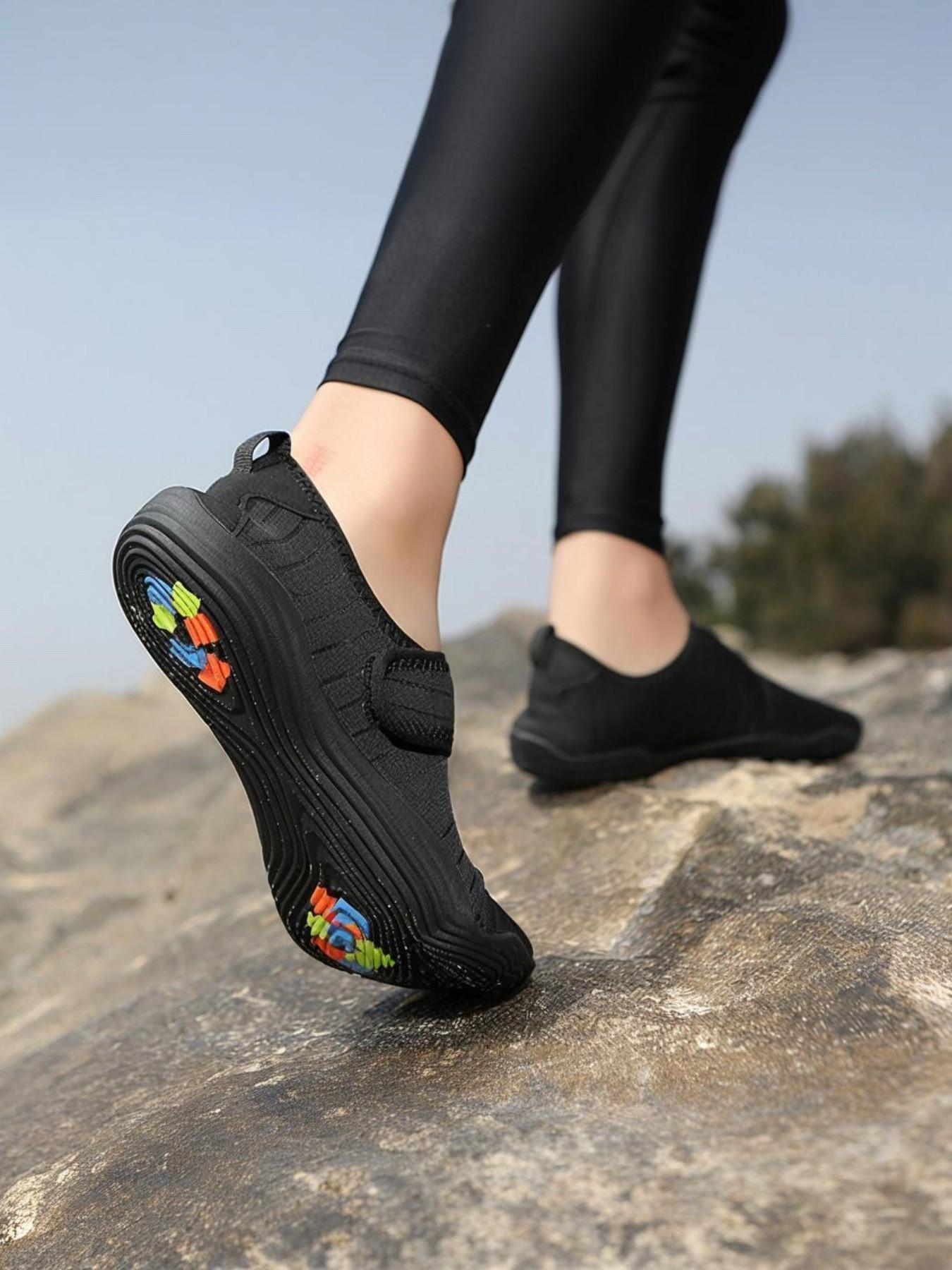 Women's Lightweight Breathable Striped Casual Sports Shoes, Velcro Fastening, Wrapped Heel Design, Perfect for Walking, Outdoor Beach, Fitness Yoga