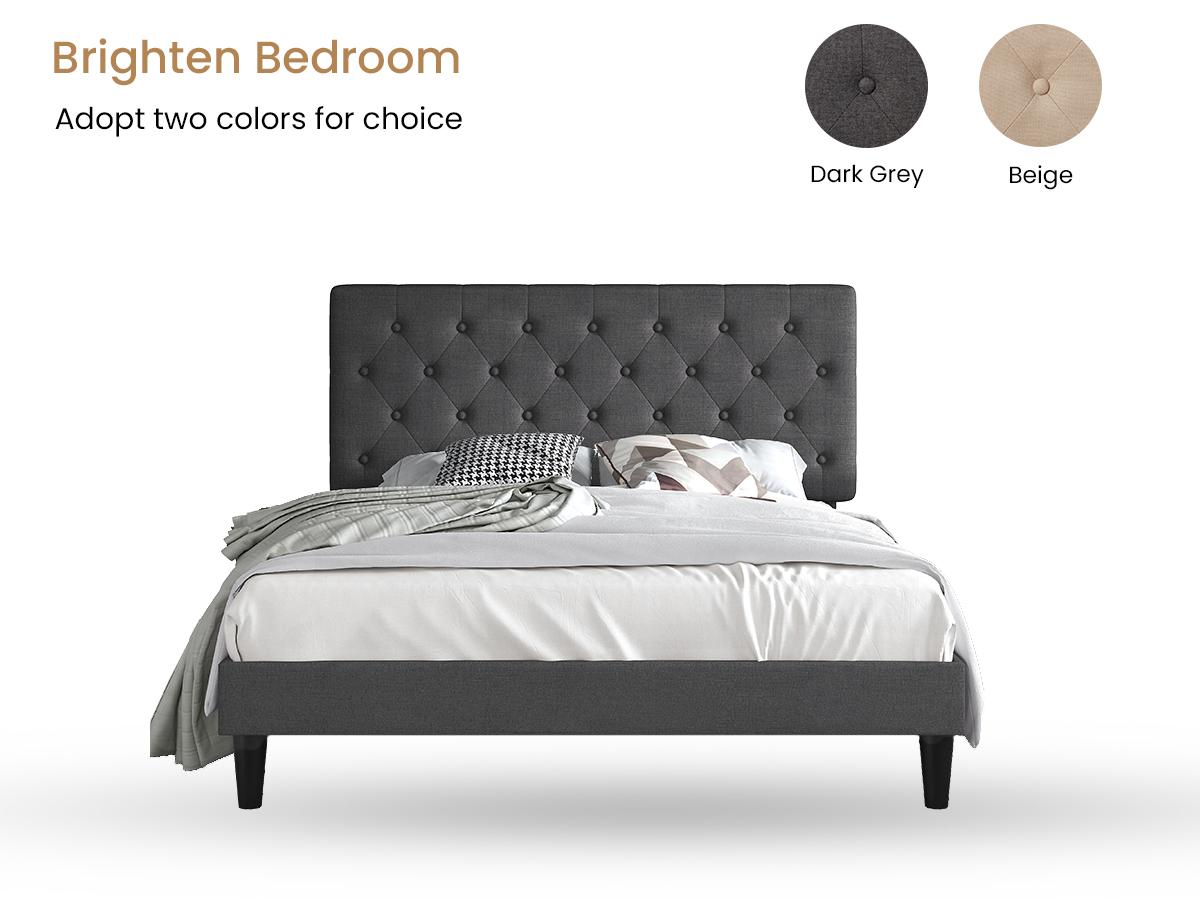 SHA CERLIN Upholstered Bed Frame with Button Tufted Headboard, 【Frame Only No Mattress】Faux Leather/Fabric Upholstered Bed Base, Platform Bed Full Queen King Size, Wooden Slat Support, No Box Spring Needed#ChristmasGifts#TikTokShopBlackFriday