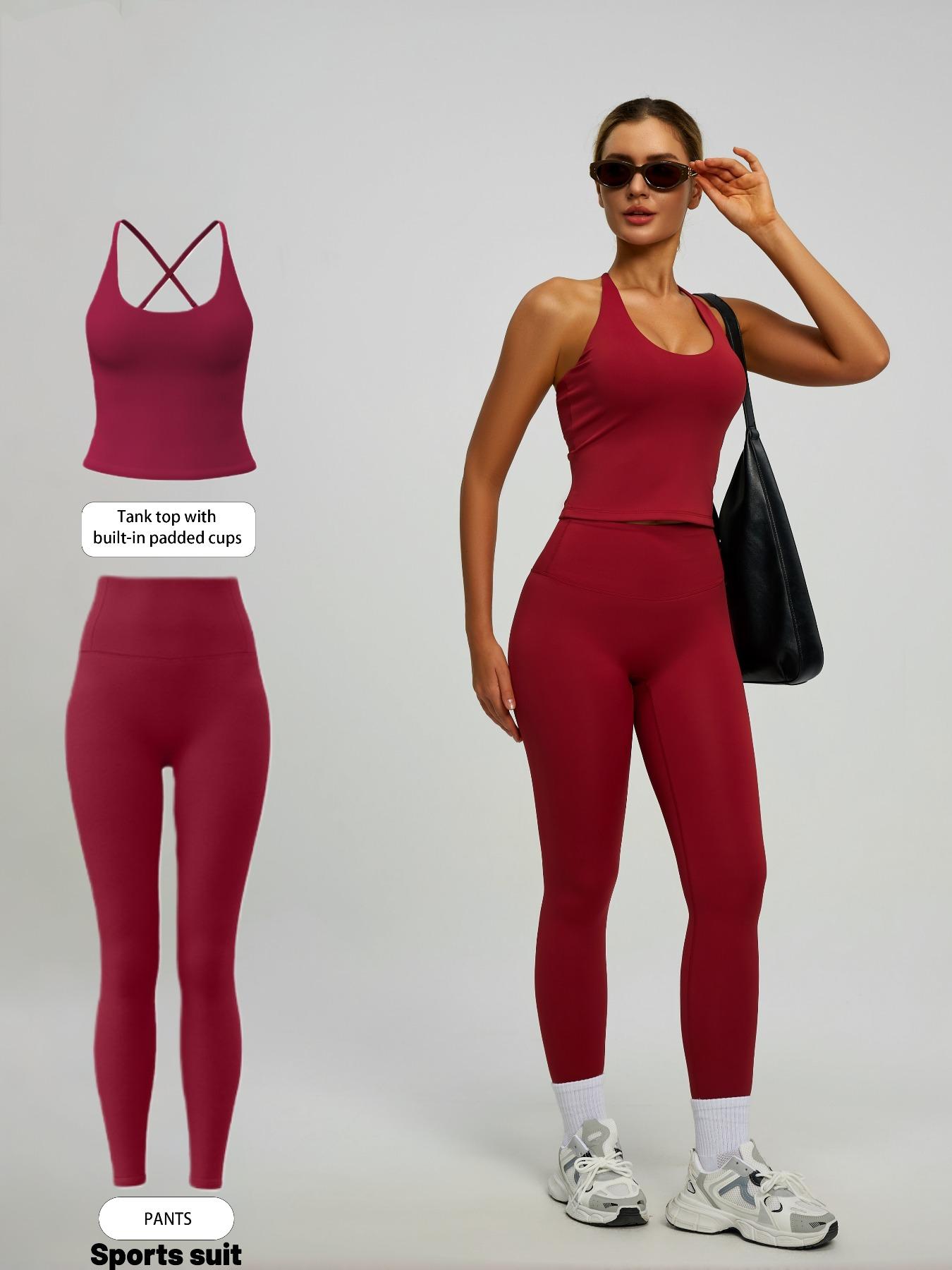 Women's 2-Piece Solid Color Sportswear Set, Sleeveless Backless Tank Top, High Waist Leggings, Slim Fit, Breathable Yoga Gym Outdoor Workout, Stretchable Activewear, Sports Fitness Wear