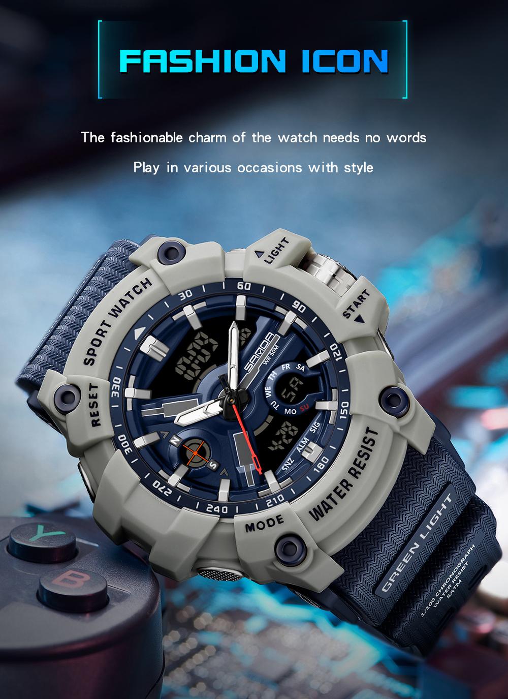 SANDA 3179 for Male Clock shock New Sports Men's Military Watch Waterproof Wristwatch, Men's Sportive Analog-digital Quartz Watch, Water resistant watch with Luminous & Alarm & Calendar Function, with Box