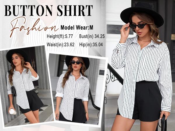 Women's Oversized Button Down Shirt Long Sleeve Casual Blouse with Pocket in White for Spring Summer Outdoor dress shirts for women trendy  western shirts for women cherry betty clothing Business Casual & Corporate Baddie Outfits | January Outfit Inspo