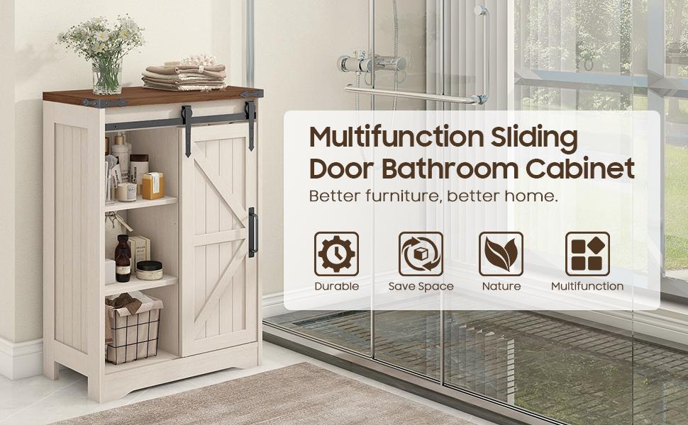 Vabches Farmhouse Bathroom Floor Storage Cabinet, Bathroom Cabinet with Drawer, Floor Storage Cabinet, Farmhouse Storage Cabinet for Bathroom, Kitchen, Living Room, Rustic Style Cabinet