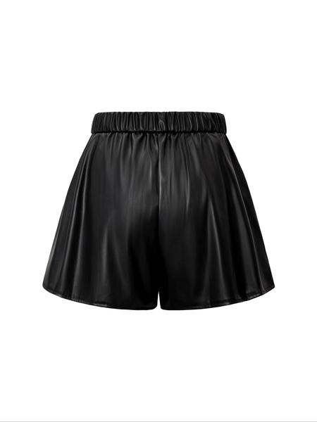 Women's Y2K Fashion Short Leather Pants, Plain Loose Fit Design, All-Season Party Style, Comfortable & Stylish Women's Wear