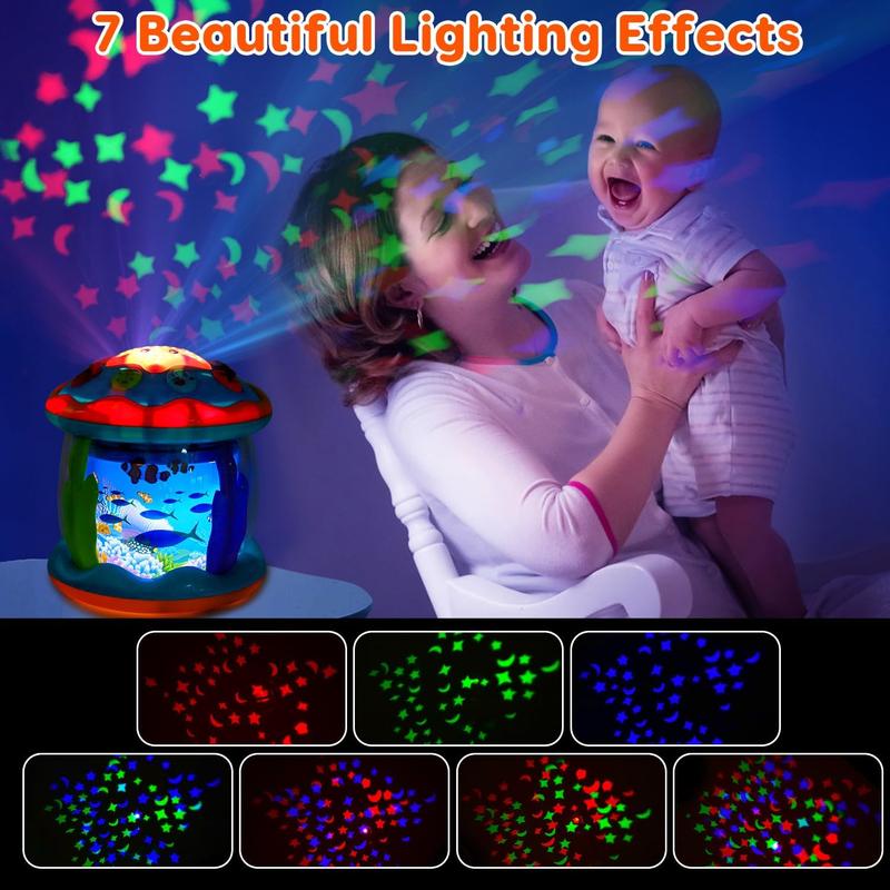 Product Introduction of Baby Musical Light Up Toys 6-36 Months, Tummy Time Ocean Projector Rotating, Infant 0-12 Months Learning Crawling,Floor drum Toy , Birthday present for baby, Rattle Maracas Sensory 3