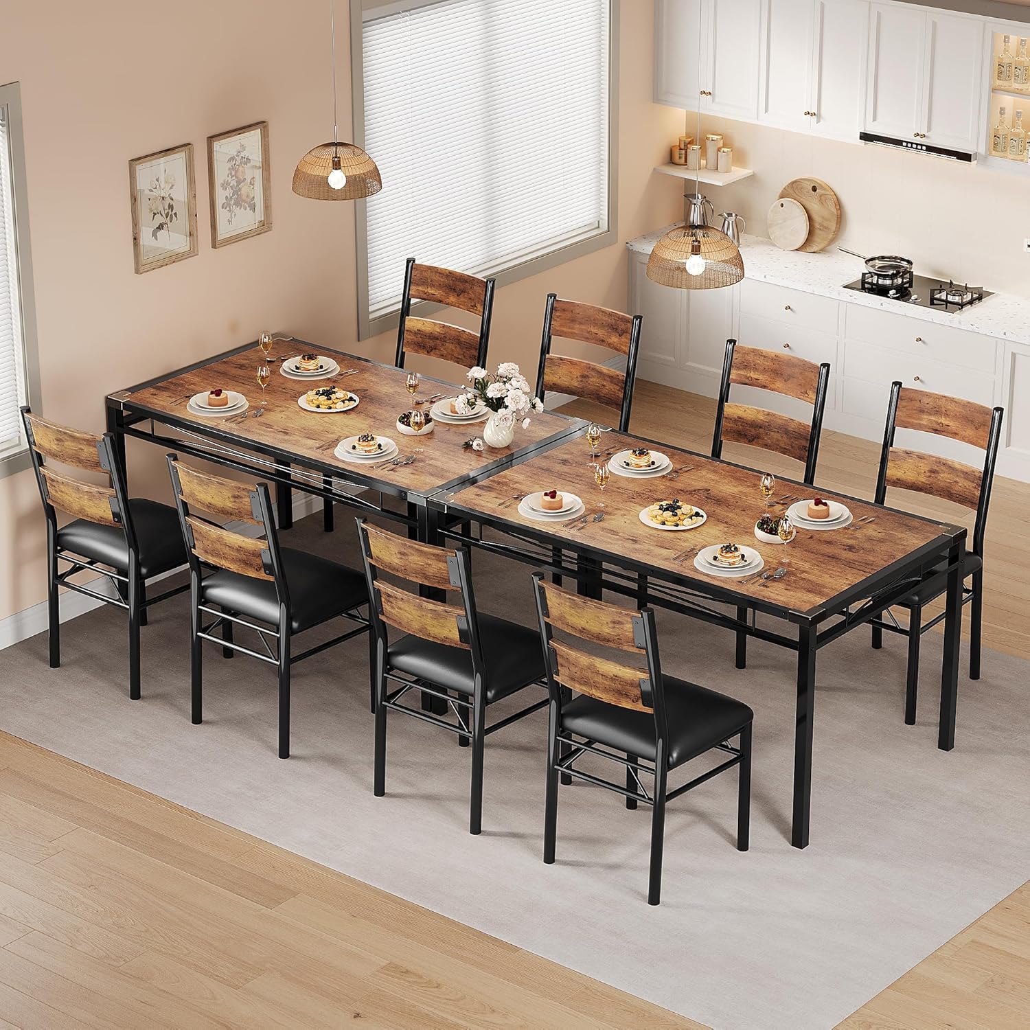Dining Table Set for 4/2, Dining Room Table Set for 4/2 with Upholstered Chairs, Wood Kitchen Table Chairs Set of 4/2 with Corner Protector for Small Space, Kitchen, Apartment,