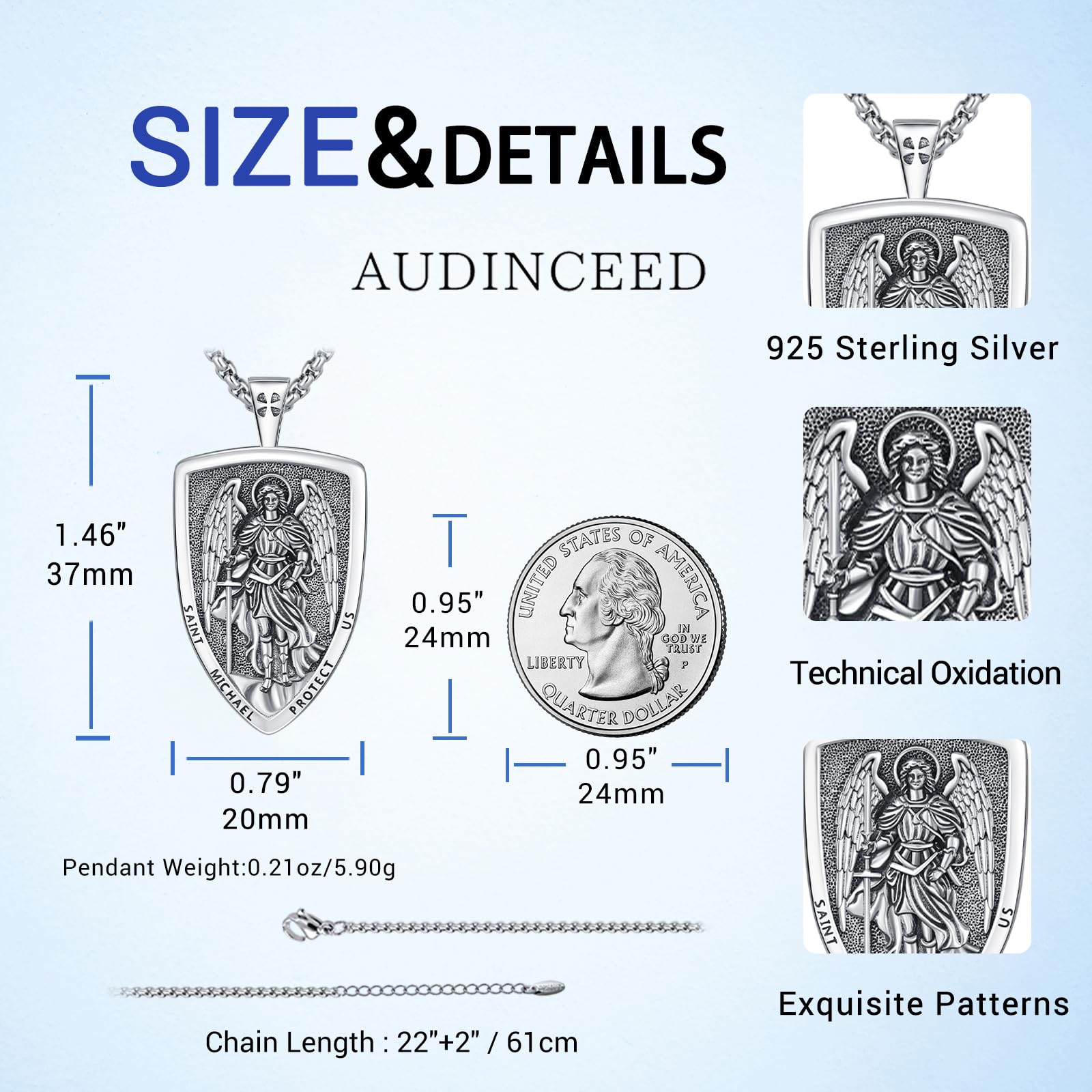 DRINSPER Saint Michael Necklace 925 Sterling Silver Pendant Archangel Jewelry for Men