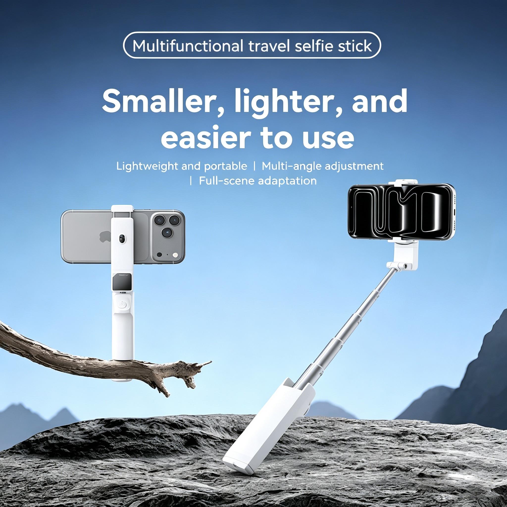 I20 Wireless Bluetooth Selfie Stick: A compact, pocket-sized travel tripod with Bluetooth remote control and a foldable design, perfect for travel, vlogging, and group photos. Compatible with all smartphones.
