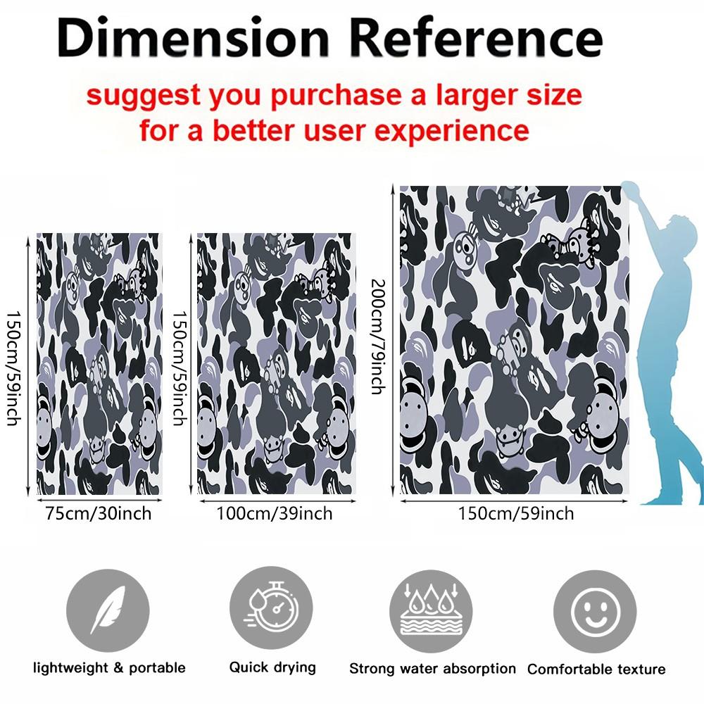 Camouflage Print Beach Towel, Gray/Blue Yellow/Black White Camo Styles, Quick Dry Soft Absorbent Sand Free, Towel for Beach Pool Bathroom, Suitable for Kids Teens Adults, Ideal Gift Choice