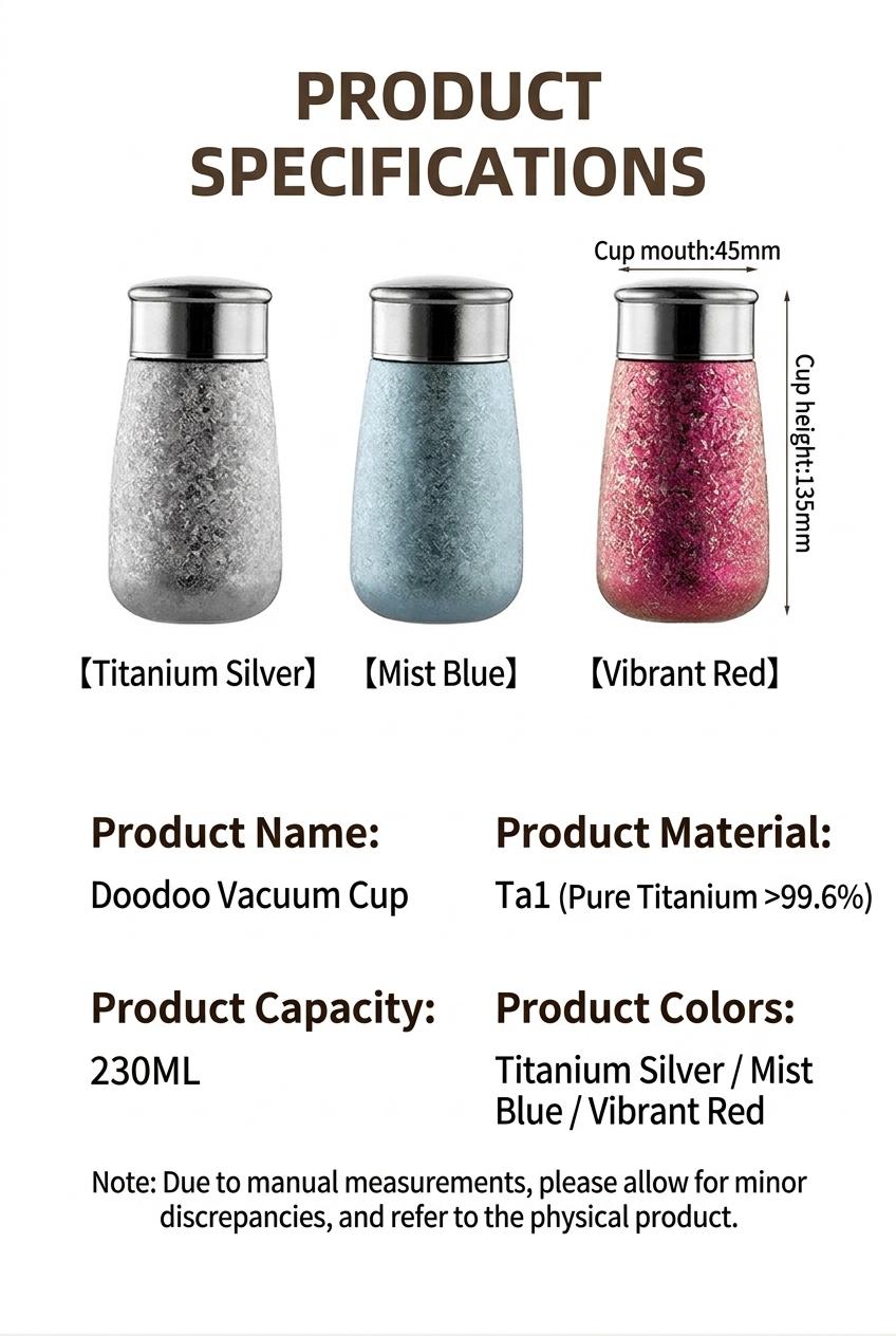 Pure Titanium Pocket Cup, High Aesthetic Mini Insulated Cup, Ice Crystal Titanium Water Bottle, Women's Flower Tea Cup, Portable and Stylish