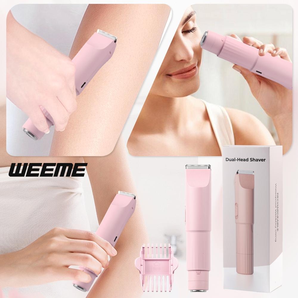 Weeme Women's Dual Head Trimmer, Bikini & Body Hair Clipper, USB Rechargeable, Precision Grooming Tool, Ideal Gift for Her, Cordless Rechargeable Trimmer