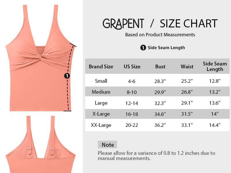 GRAPENT Tankini Tops for Women Swimwear Twisted V Neck Bathing Suit Beach Vacation Modest Padded Swimsuit Swim Top Only
