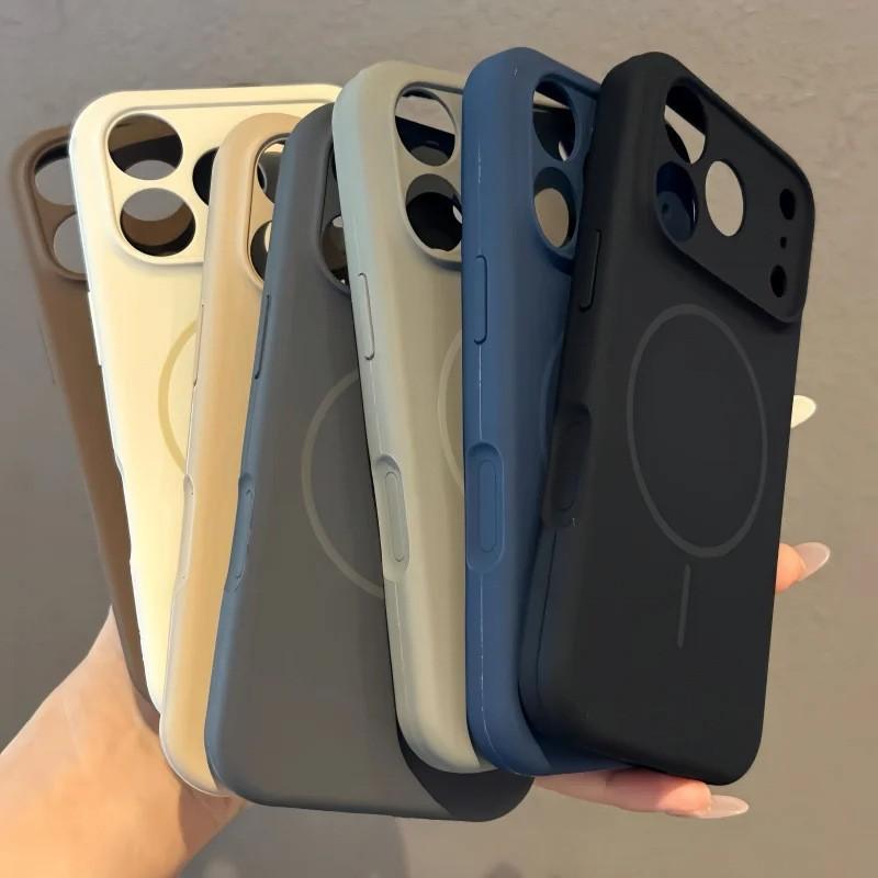 Luxury Magnetic Soft Silicone Phone Case for iPhone 16/15/14/13/12 Pro Max Plus, Wireless Charging Compatible, Drop Protection