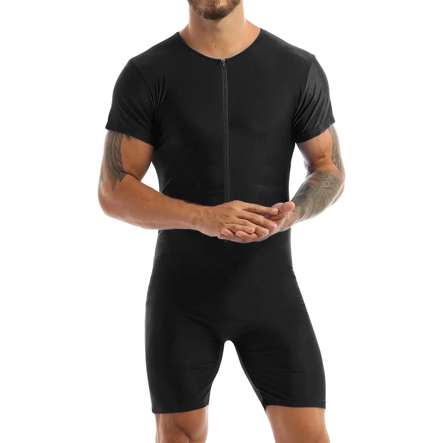 Men's Spandex Dance Gym Workout Boxer Briefs Leotard Bodysuit Biketard Unitard