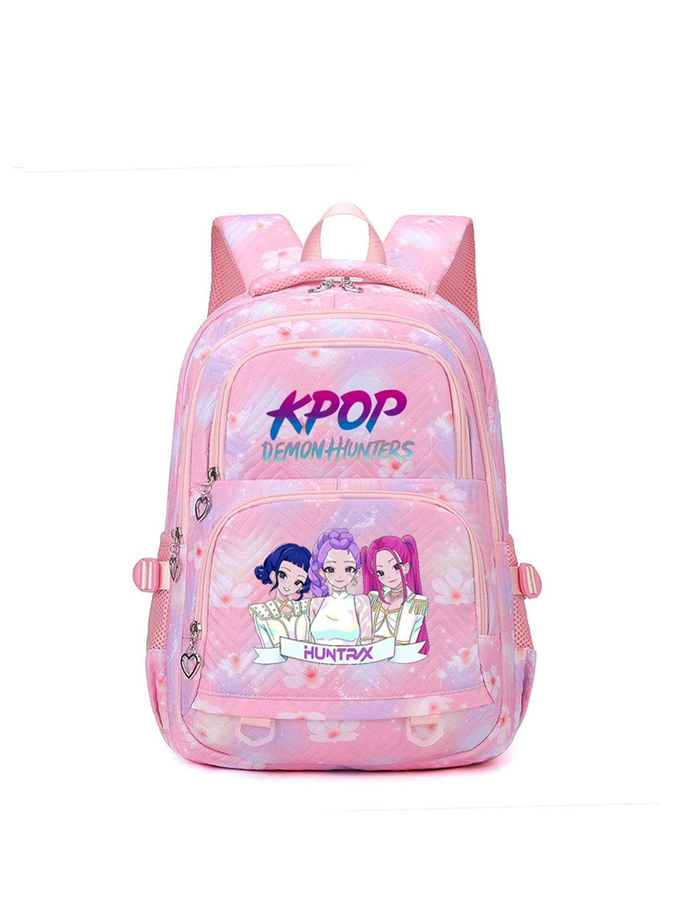 1pc  Ladies' backpack KPOP witch hunting group printed backpack with zipper closure, fashionable and versatile, cute and trendy, suitable for students to go to school, campus, work and travel, large capacity ladies' backpack School Backpacks