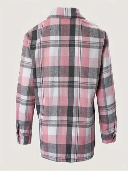 Color Block Plaid Collared Shirt Jacket, Wide Loose Casual Shirt for Everyday Wear, Versatile Layering Top for Women Color Block Plaid Collared Shirt Jacket, Wide Loose Casual Shirt for Everyday Wear, Versatile Layering Top for Women