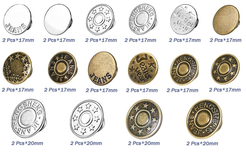 32 Sets Jeans Buttons Replacement, 17 mm and 20 mm No-Sew Removable Metal Buttons Replacement Repair Combo Thread Rivets and Screwdrivers in Storage Box, Women and Men's Jeans Clothing Supplies