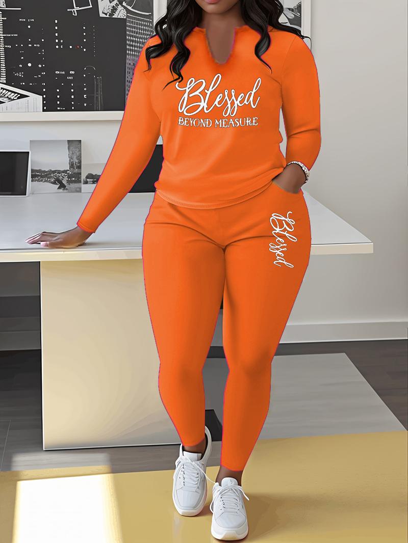 [2pcs Print Set] Big Size Women'S Fashion Two-piece Set Loose Long-Sleeve Oversized Round Neck Casual Print