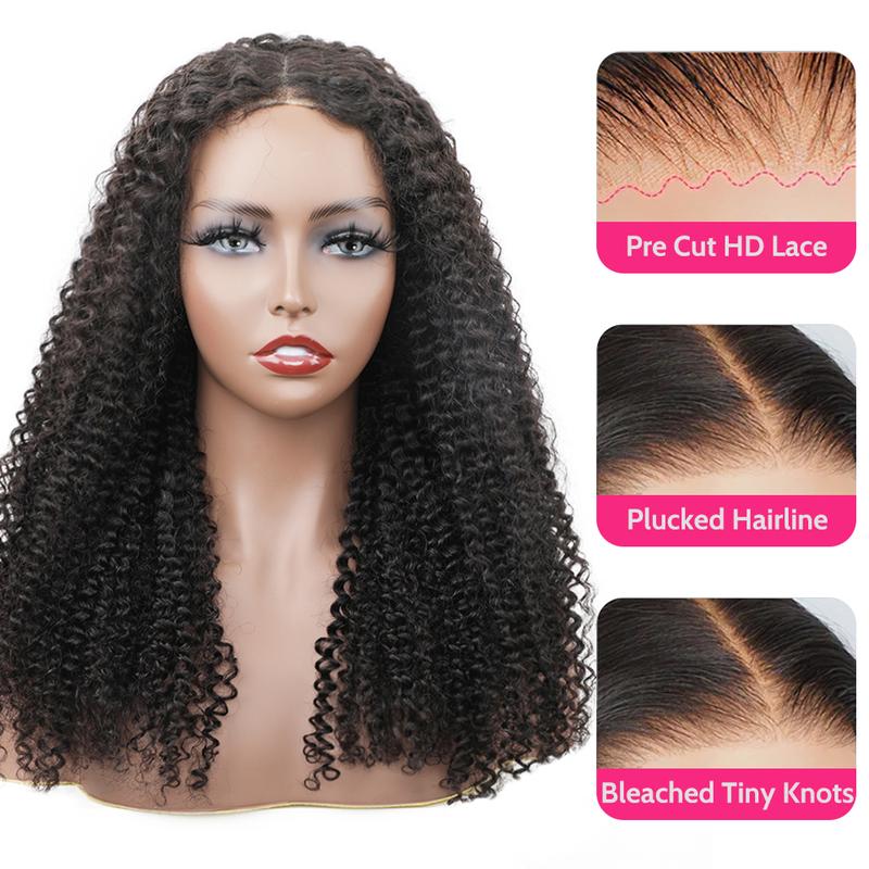 Yawawe Hair Glueless Wig Human Hair Ready To Wear Kinky Curly Glueless Preplucked Wear And Go Wigs HD Lace Front Wigs PreCut pre plucked Lace