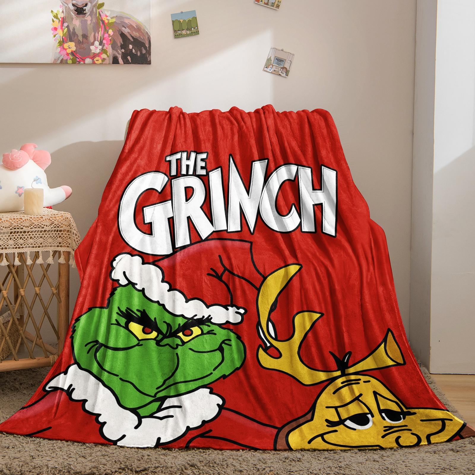 Christmas Grinch and Max pattern digital printed blanket, suitable for nap time blankets, is the perfect holiday gift for children, a single-sided printed blanket