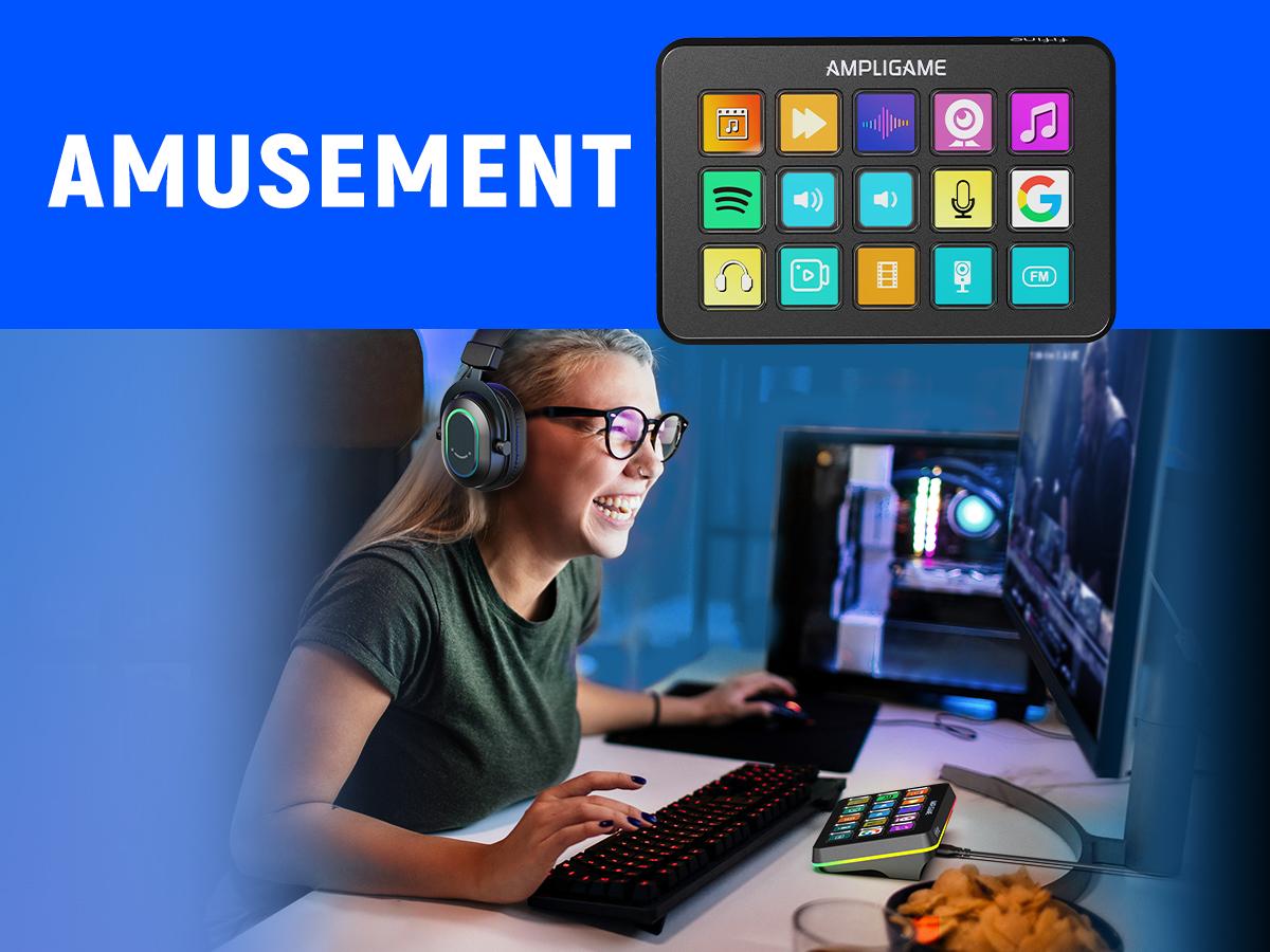 FIFINE D6 Gaming Stream Controller, Control Pad, AmpliGame Control Deck, with 15 Macro Keys, Streaming Keyboard with Trigger Actions in OBS/Twitch/YouTube, Shortcut Buttons Keypad Works with Mac and PC - AmpliGame D6