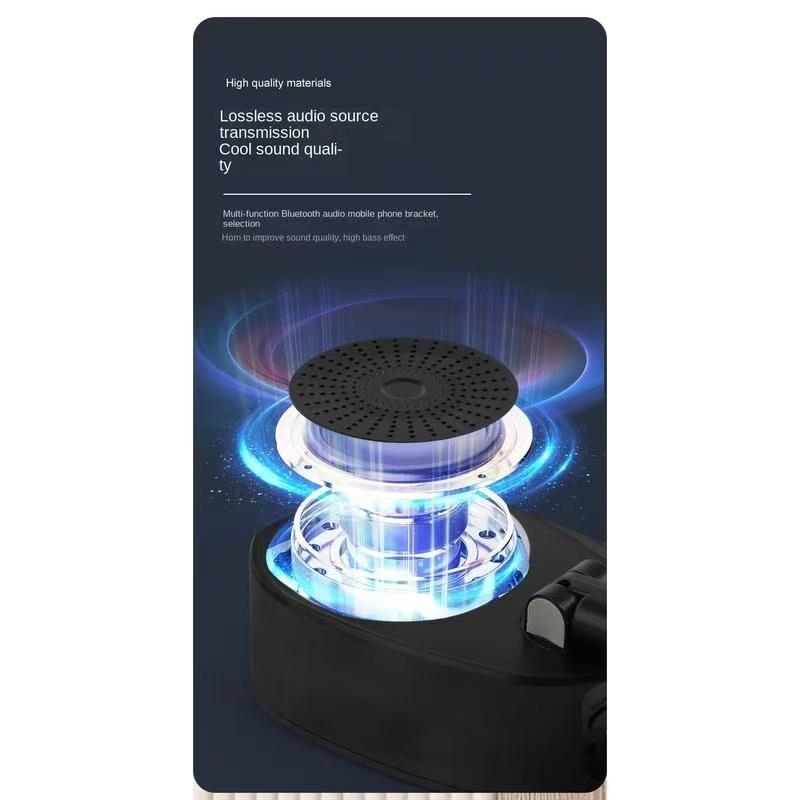 Wireless Speaker Phone Holder 1 Count Rechargeable Ambient Light Speaker Bluetooth-compatible for Home & Outdoor Use Compatible with iPhone & Android Audio Smartphone Black