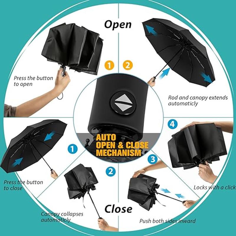 Lightweight Automatic Folding Umbrella, One-Touch Auto Open Close Umbrella, Waterproof Windproof Compact Umbrella for Daily Commute, Travel & Outdoor Use