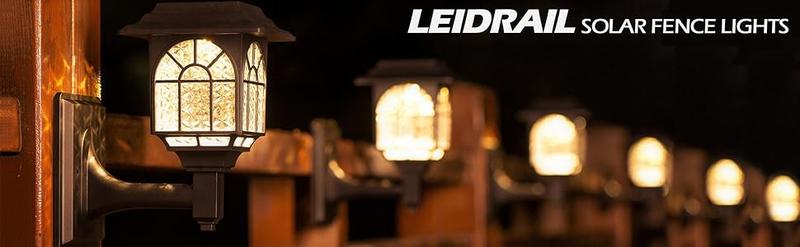 LeiDrail Solar Fence Lights for Outdoor Decor, 2-Pack Waterproof Warm White LED Wall Lanterns