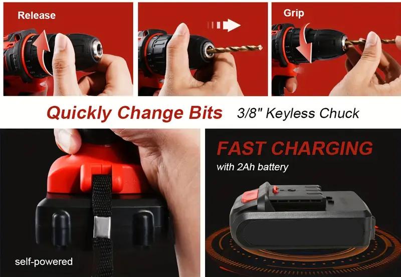 Tool set, electric drill set, cordless electric drill set, household tool set, cordless impact wrench, hand tool set, cordless electric screwdriver set - ratchet screwdriver set, cordless electric drill, easy-to-use Valentine's Day gift