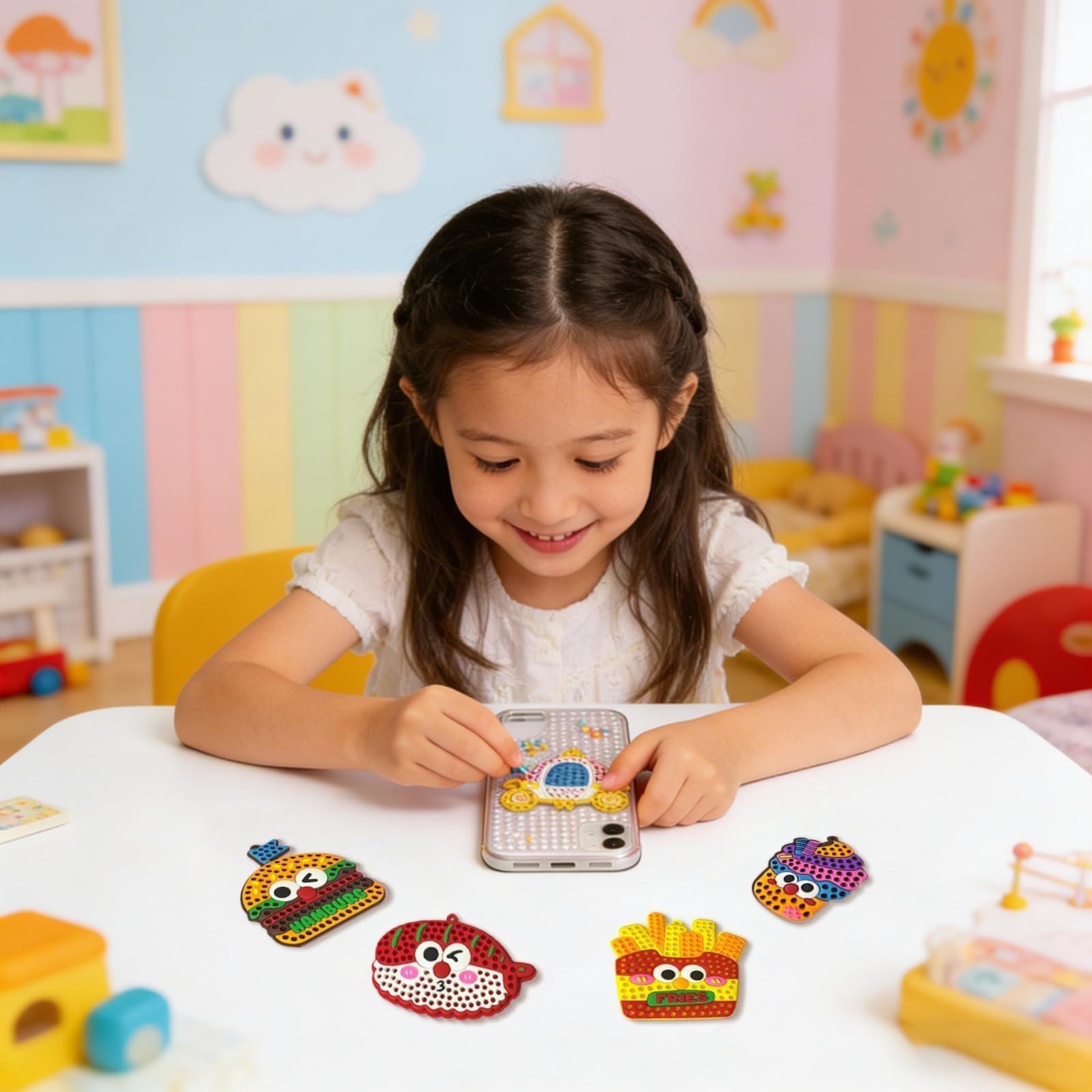 DIY Bead Craft Kit, Cartoon Food Shape, Creative Refrigerator Magnet Keychain, Parent-Child Interactive Craft Materials Pack, Diy Beads Kit