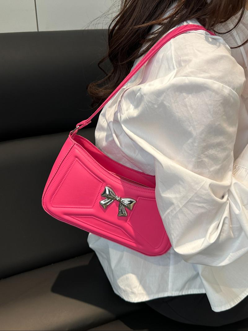 Women's Elegant Bowknot Decorated Shoulder Bag, Fashionable Solid Color Crossbody Bag for Work & Daily Used, Casual Trendy Versatile High-quality Daily Commuting Bag, Casual Trendy Purse