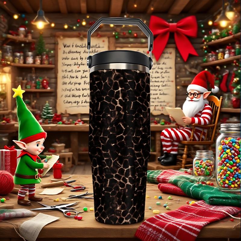 30oz Insulated Tumbler Cup with Straw, Meteor Leopard Print, Dual-Use Cold Hot, Ideal for Sports Outdoor Office Home, Best Gift #GLOBAL PICKS