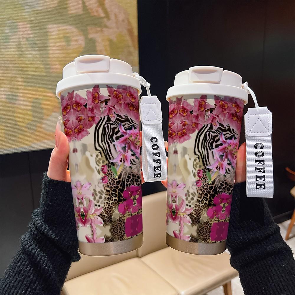 Abstract Leopard Print Coffee Cup, Portable Dual Drink Insulated Tumbler, Keeps Warm/cold, Stylish, Ideal for Office, Travel, Sports, Golf