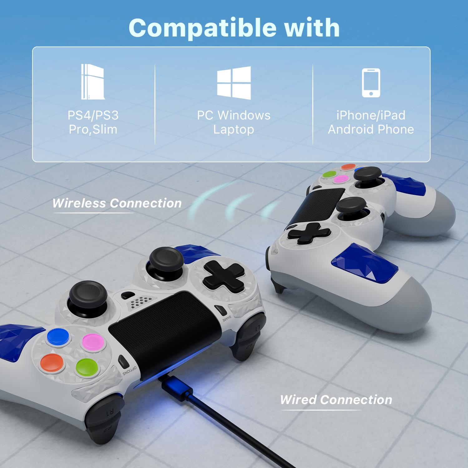 Wireless Game Controller for PS4/PS3/PC/Android/iOS, With Double Vibration, Six Axis Gyroscope, motion sensing, Capacitive Touch Panel, Black red PS413