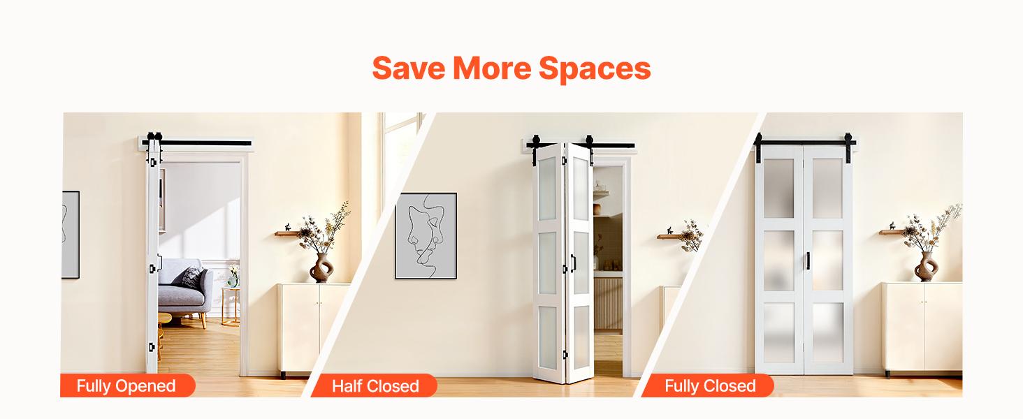 VEVOR Bifold Barn Door, 36x 84, MDF with Tempered Glass Bi-Fold Sliding Closet Doors, Hardware Kit Included, Space-Saving Design, Pre-Assembled Panels for Bedroom, Living Room, Wardrobe, White