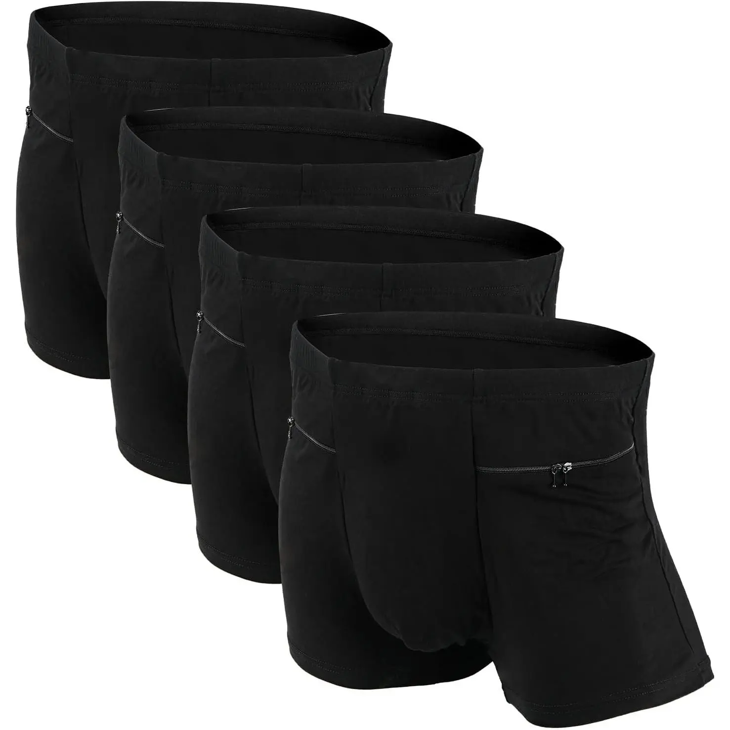 Men's Travel Boxer Briefs with Secret Hidden Pocket, 4-Pack Black UnderwearGift